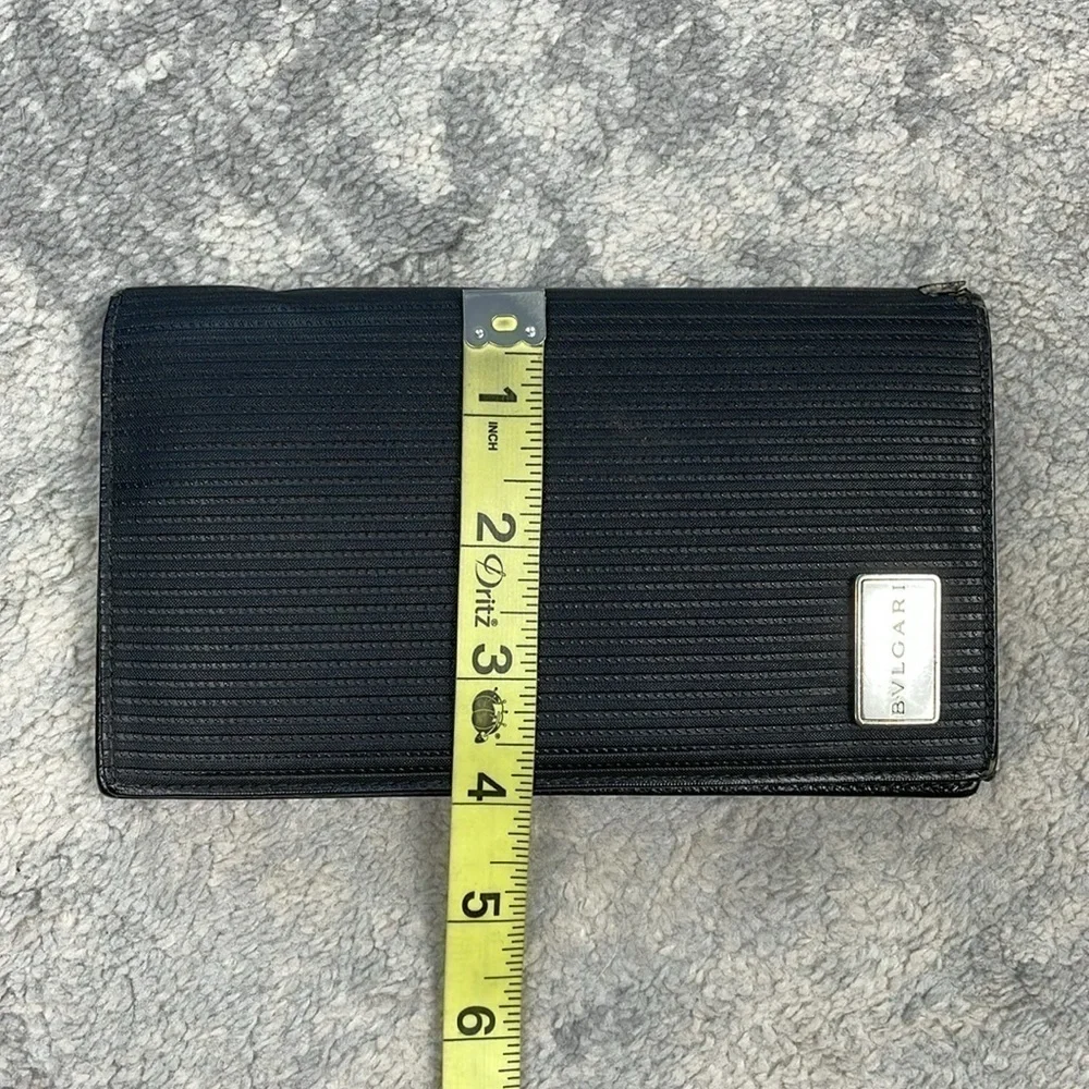 Bvlgari Ribbed Nylon Long Bifold Wallet Black Branded Plaque Designer